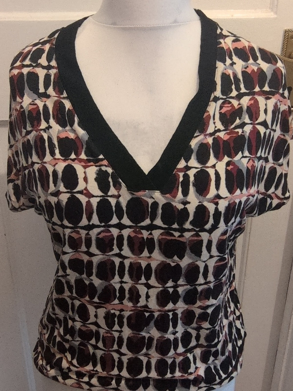 M&S Collection 12 Multicoloured V Neck Short Sleeve Blouse Patterned