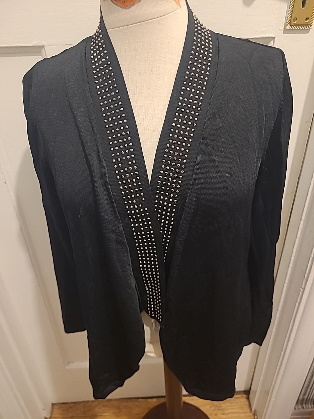 Ladies M&S Size 14 Black With Silver Diamonte Cardigan