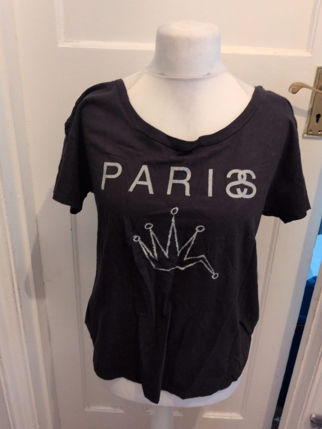 Ladies Medium Black Paris Print Short Sleeve T-shirt