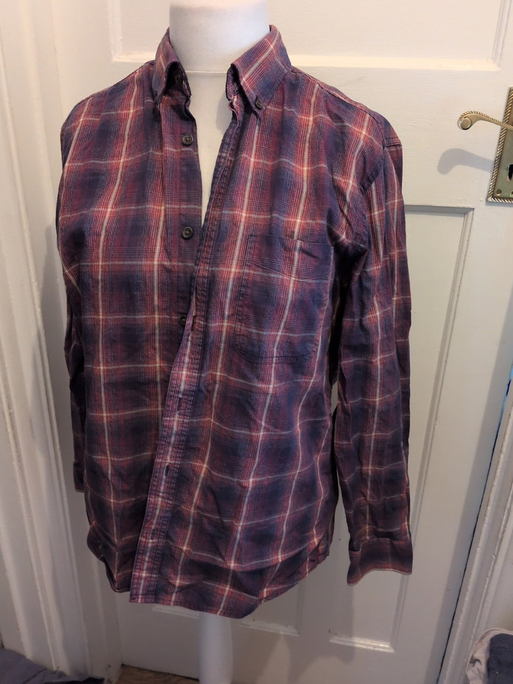 Maine New England Small Purple And Red Long Sleeve Pure Cotton Shirt