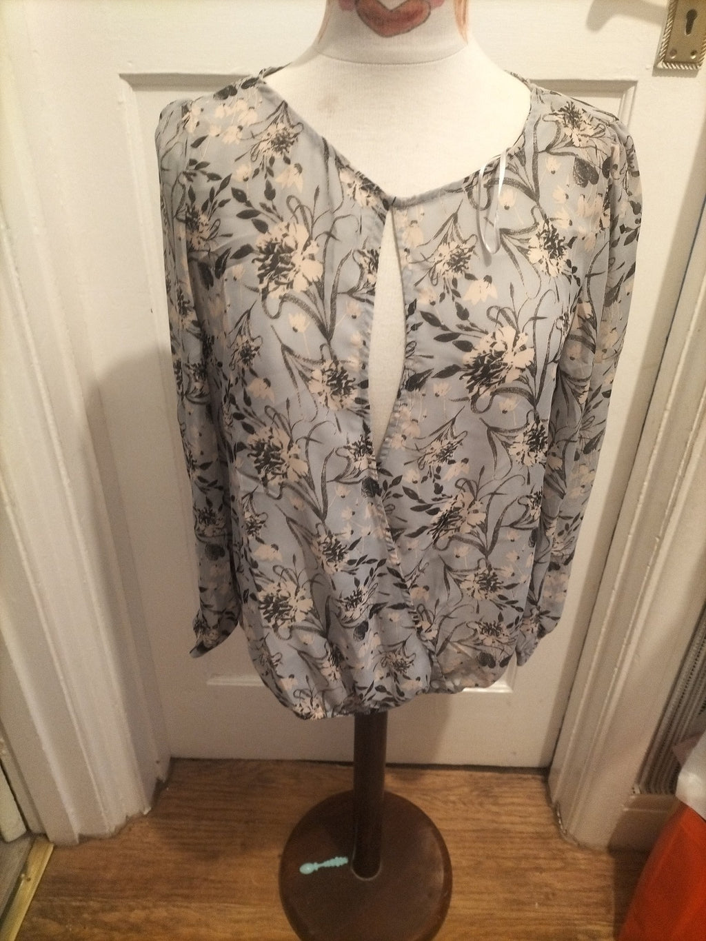 Brand New Ladies Tu Size 12 Pale Blue Floral Long Sleeved Blouse