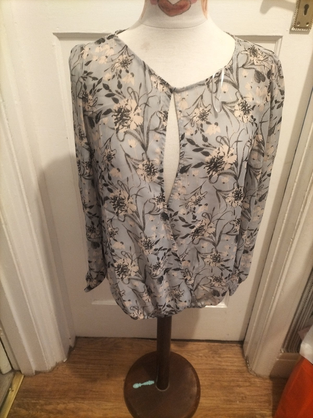 Brand New Ladies Tu Size 12 Pale Blue Floral Long Sleeved Blouse
