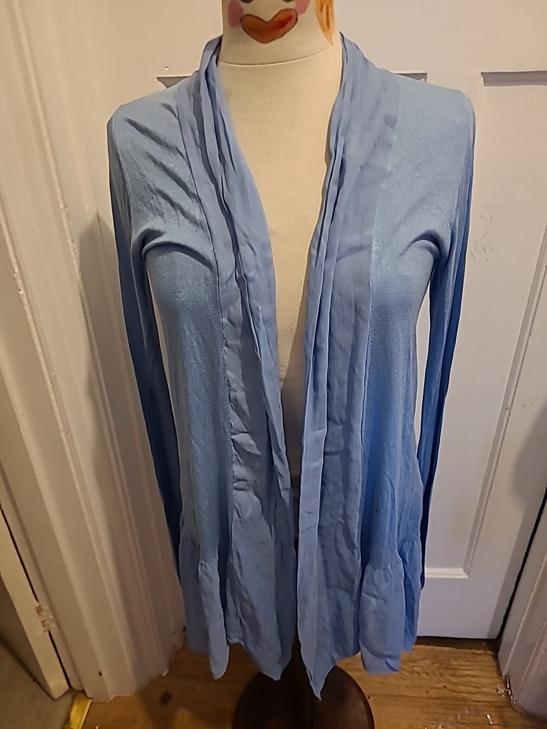 Ladies Size Large Blue Long Sleeved Longline Cardigan