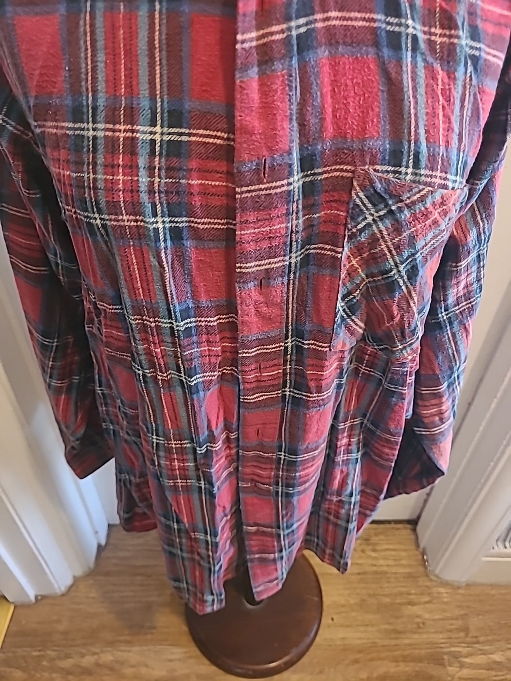 Mens C&A 16.5" Red Navy Check Long Sleeved Shirt