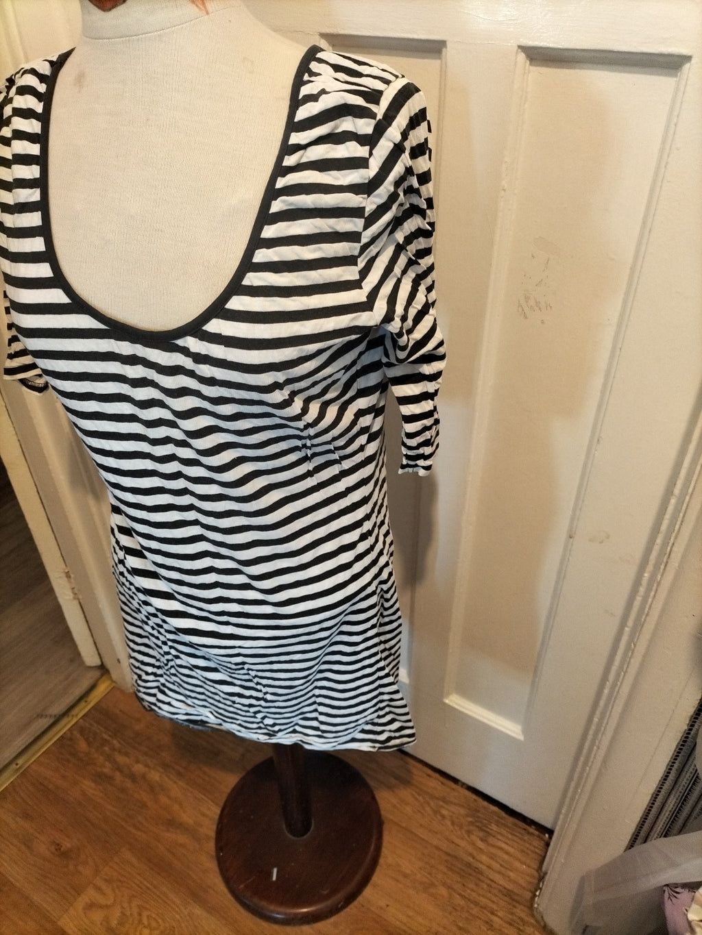 Ladies Next Size M Black And White Striped Short Sleeve Pencil Dress