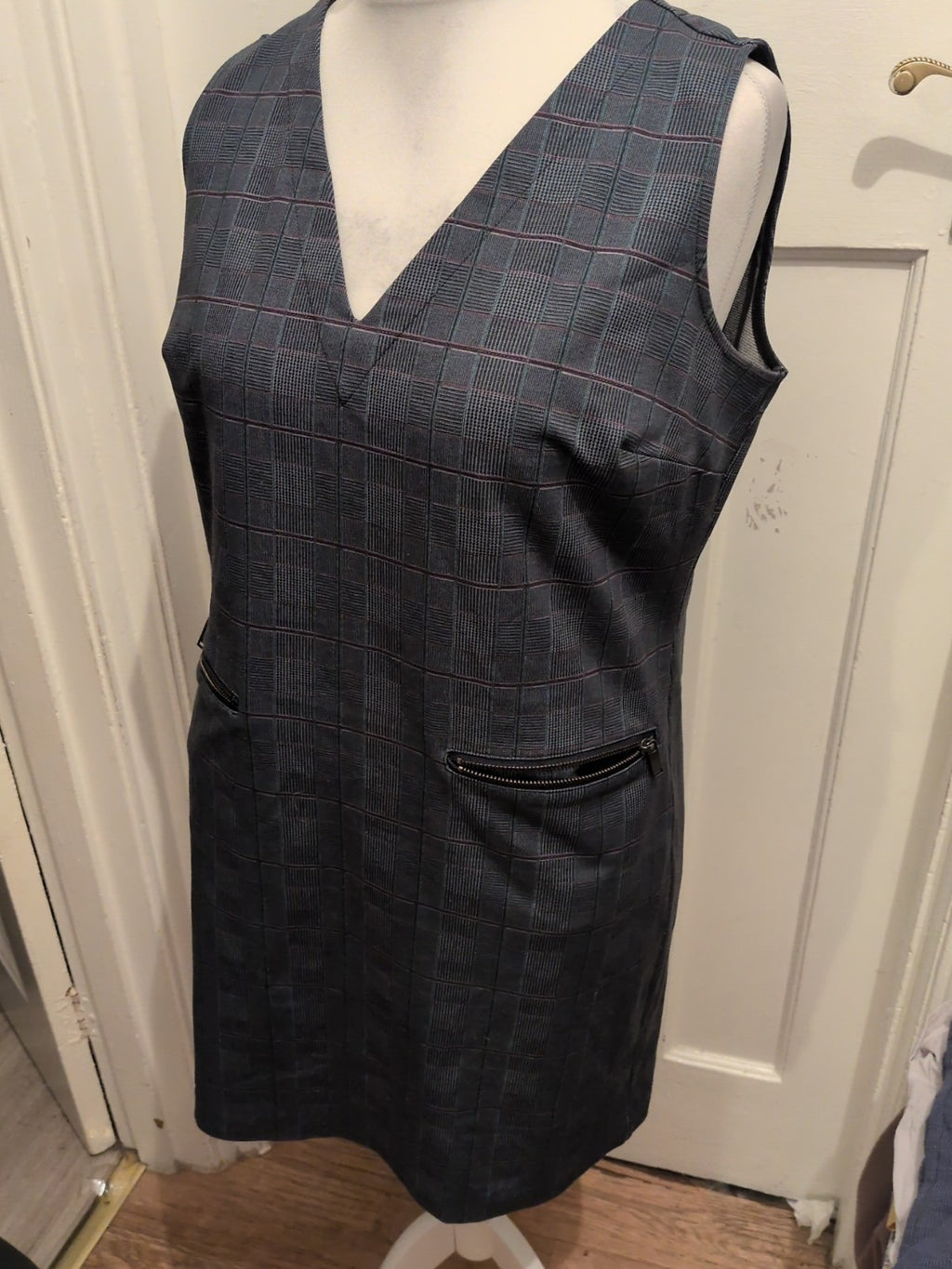 Next 14 V Neck Grey Check Sleeveless Dress