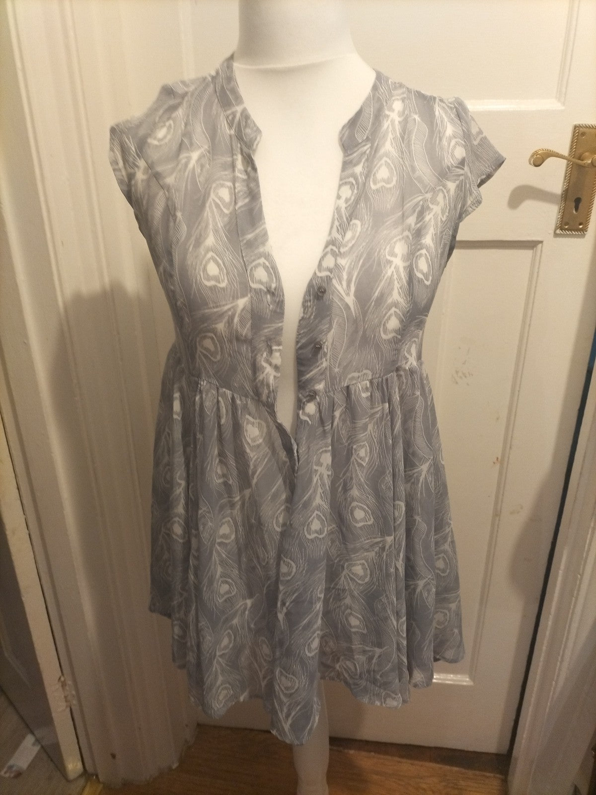 Ladies Next Size 10 Grey And White See Through Long Blouse