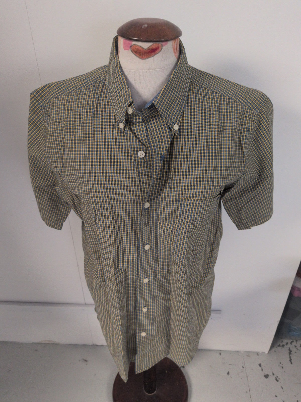 Chaps USA Medium Blue And Yellow Check Short Sleeve Shirt
