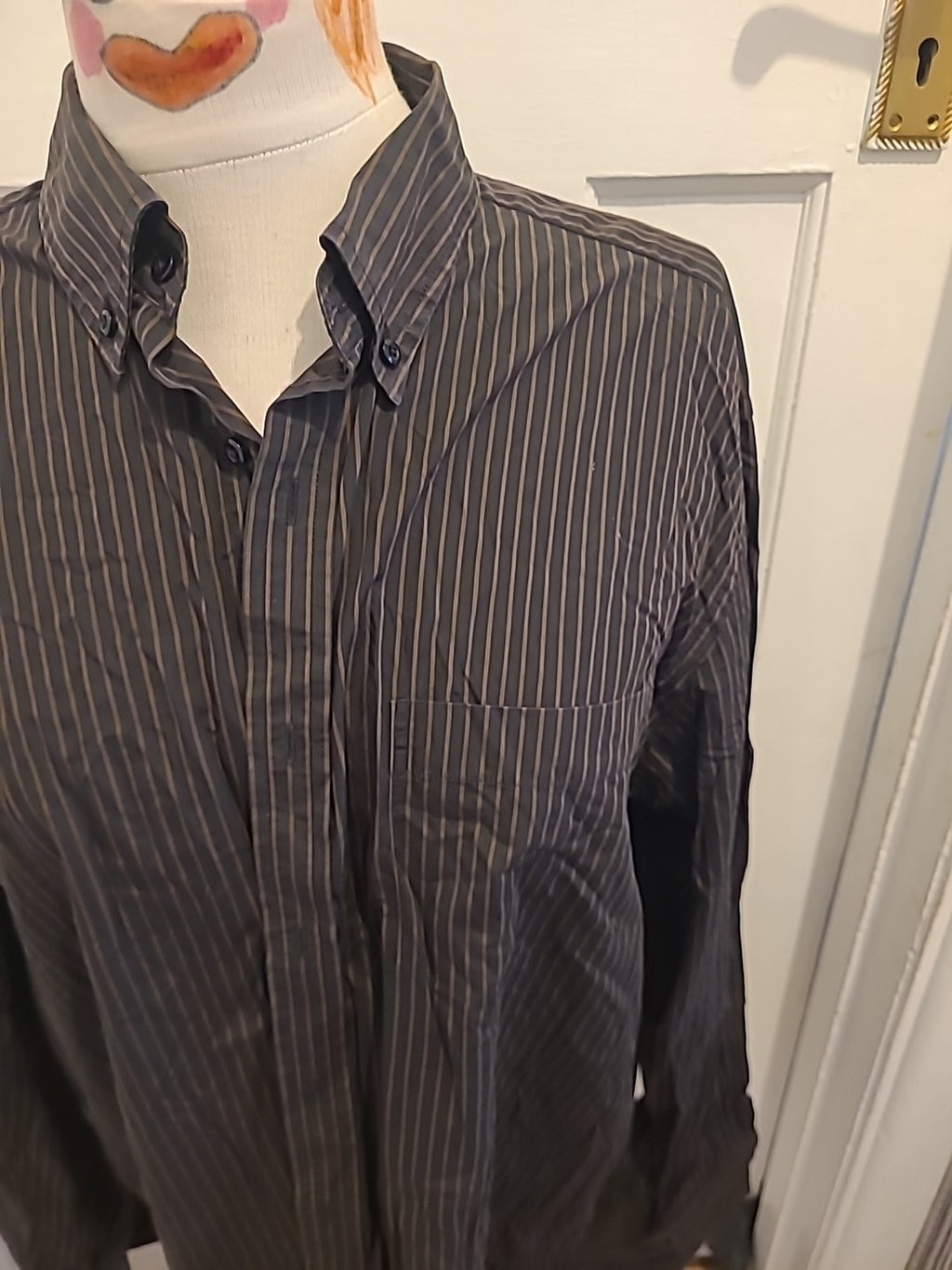 Mens Tu Size 16.5 Formal Superfine Cotton Black Brown Striped Shirt