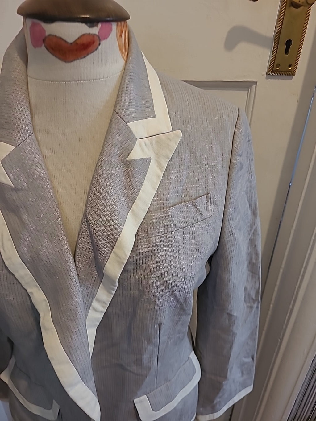 Ladies Principles Size 14 Grey White Trim Padded Blazer