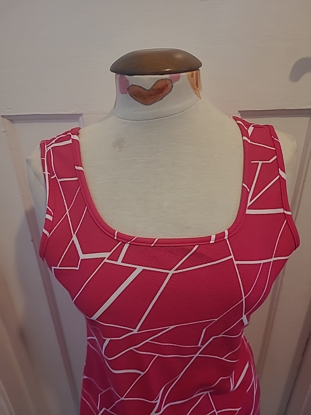 Ladies Size XL Hot Pink/White Sleeveless Midi Dress