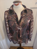 Ladies Next Size 10 Brown Cream See Through Long Sleeved Blouse