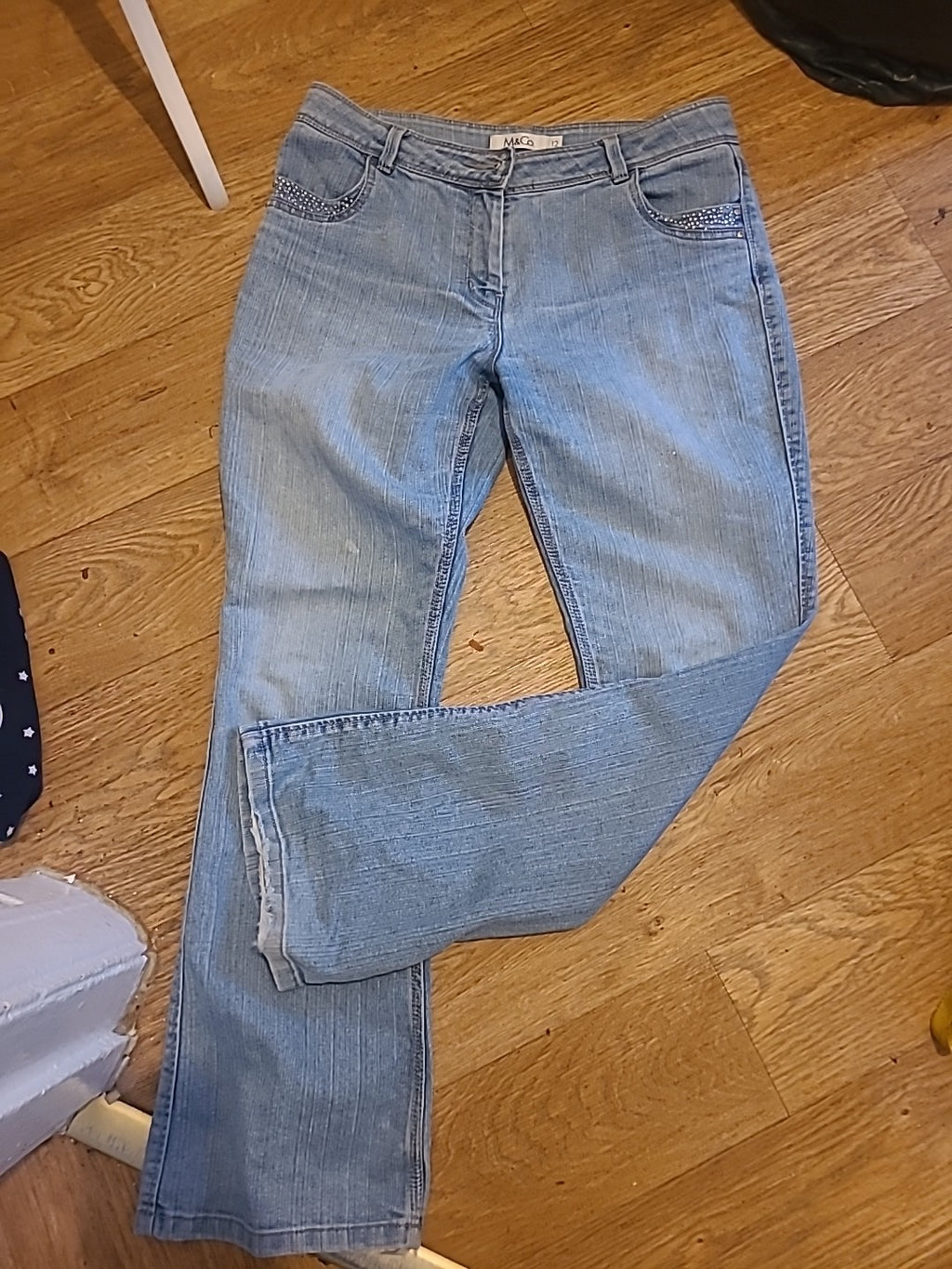 Ladies M&Co Size 12 Denim Jeans With Diamonte On Pocket