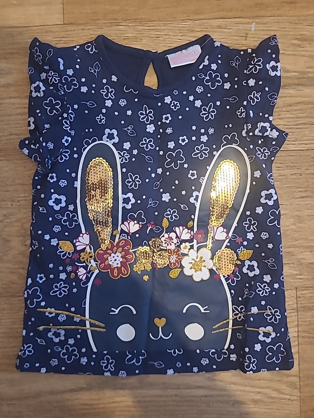Girls So Cute 9-12 Months Navy Gold Sequin Tshirt