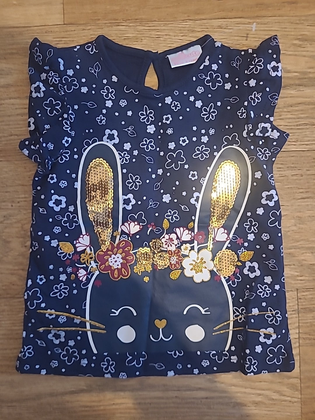 Girls So Cute 9-12 Months Navy Gold Sequin Tshirt