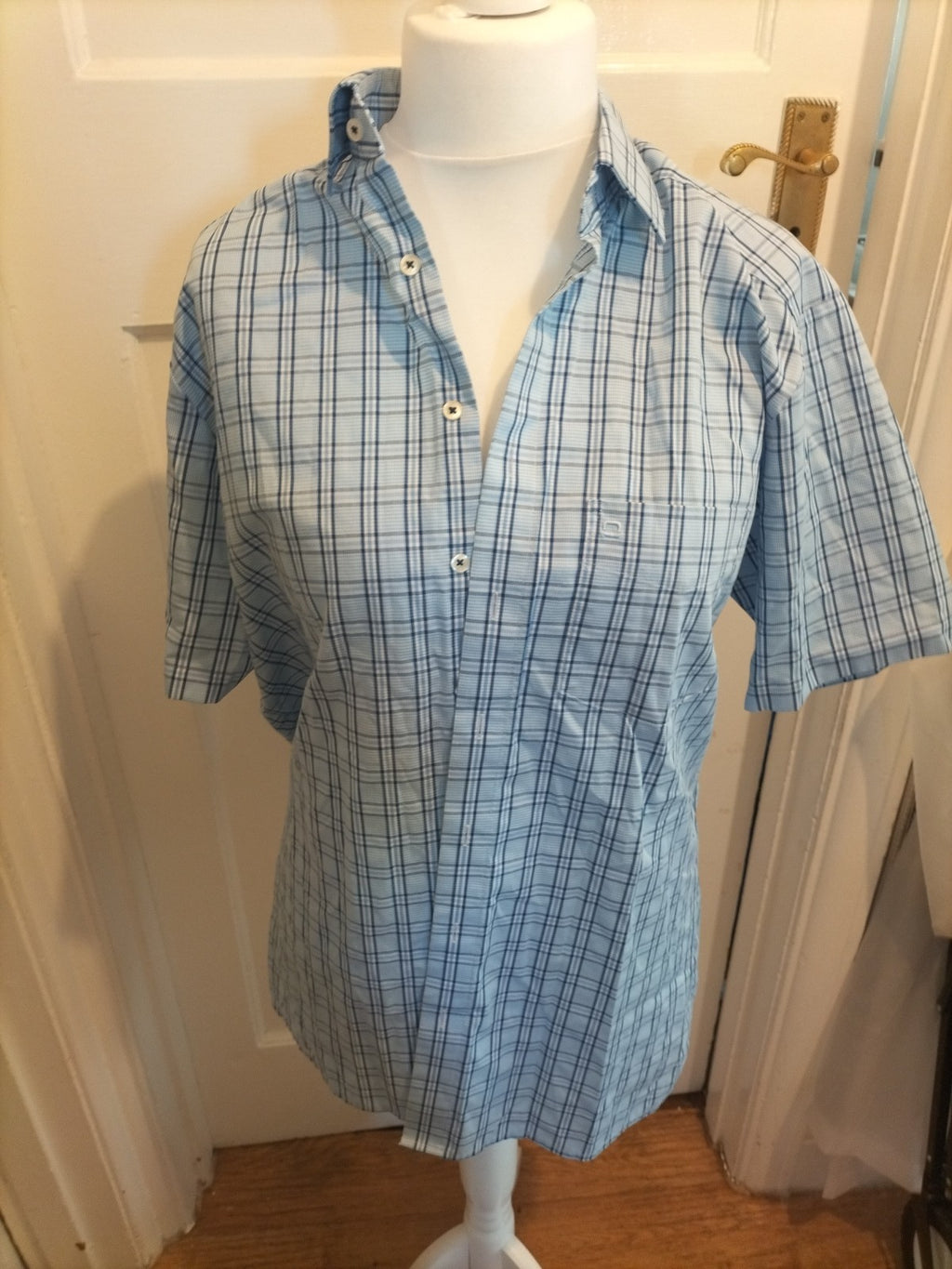 Mens Olymp Size 16" Collar Blue Check Modern Fit Shirt