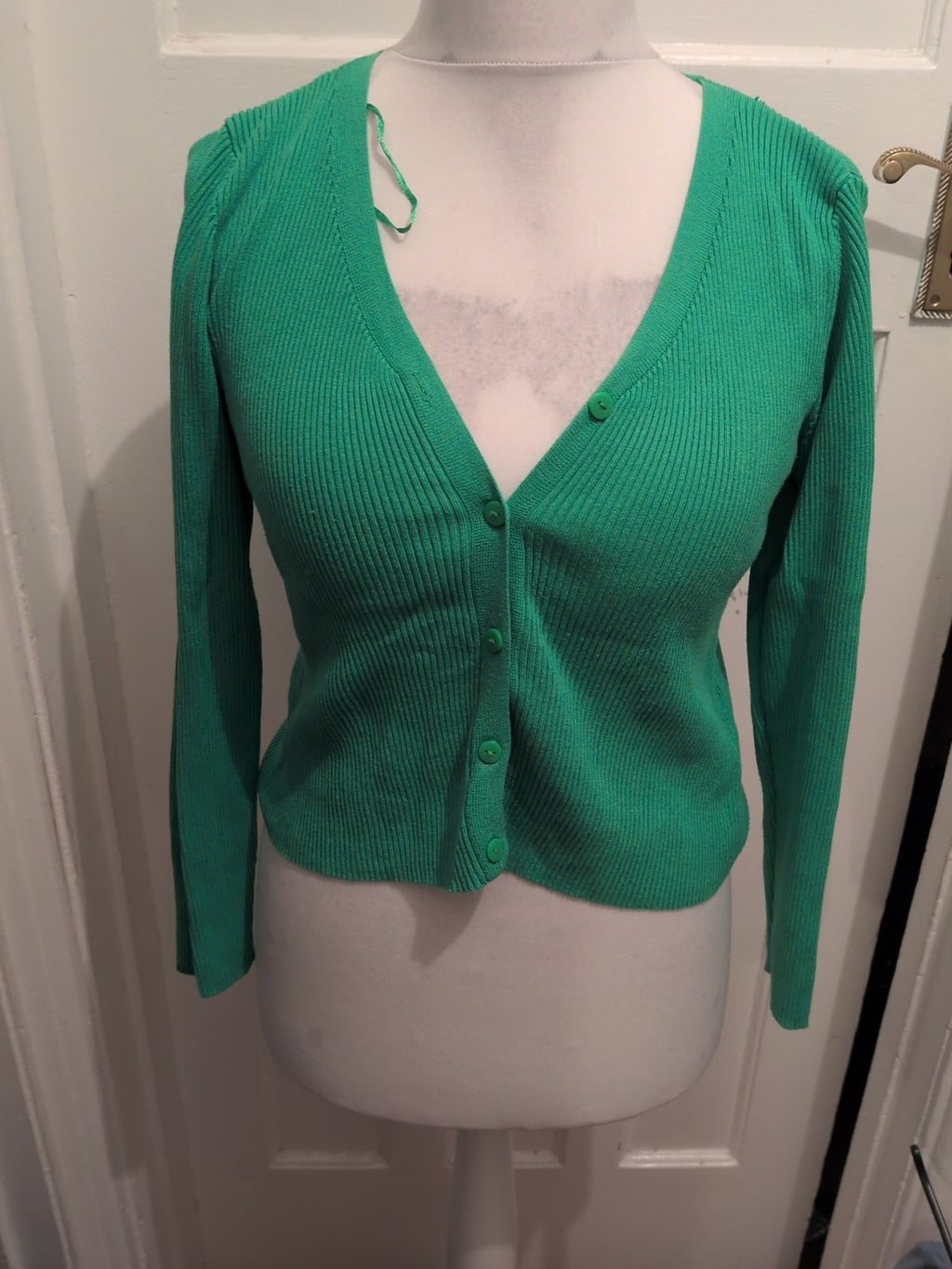 Primark 12-14 Green V Neck Rib Long Sleeve Cardigan
