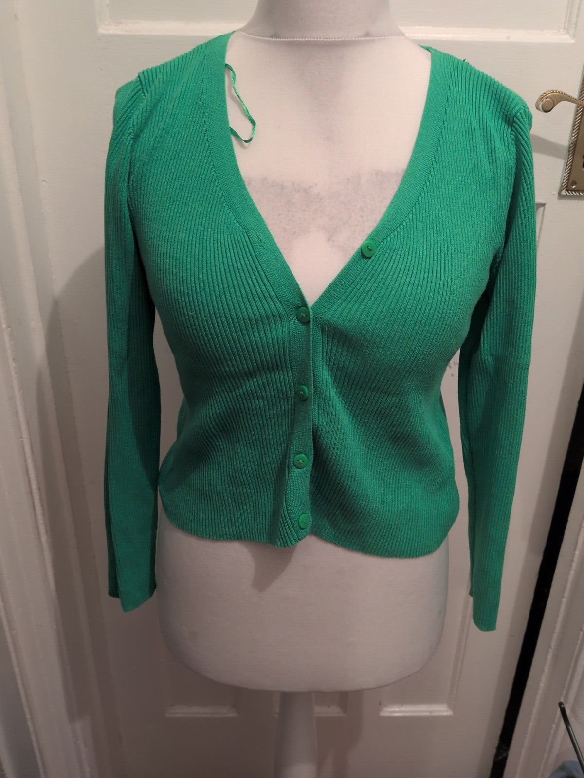 Primark 12-14 Green V Neck Rib Long Sleeve Cardigan