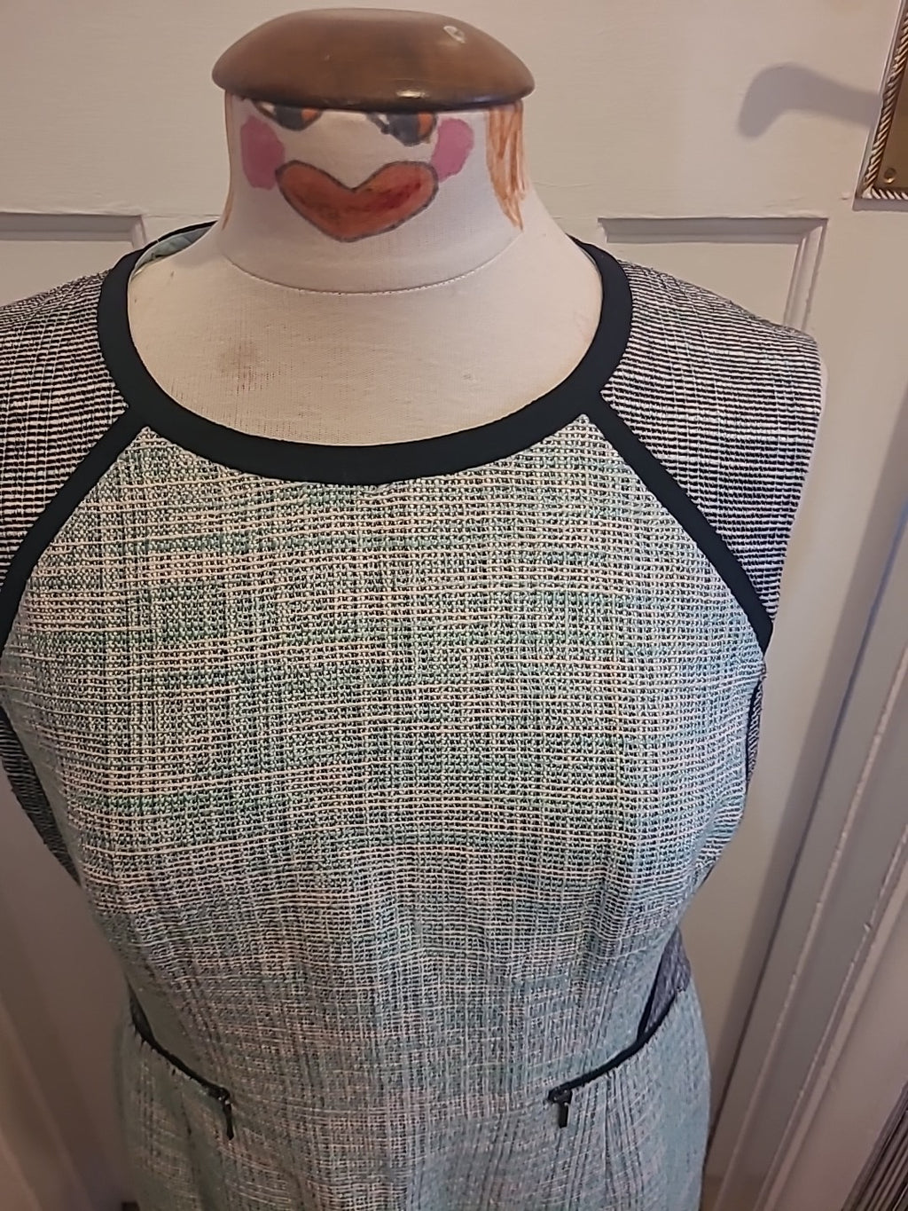 Ladies Marks And Spencer Size 14P Green Black Sleeveless Dress