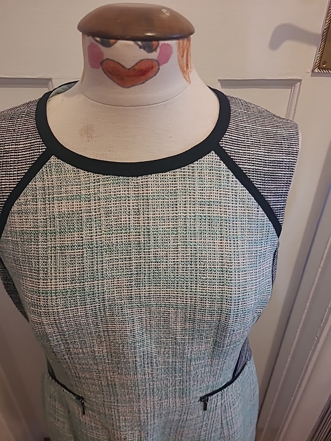 Ladies Marks And Spencer Size 14P Green Black Sleeveless Dress