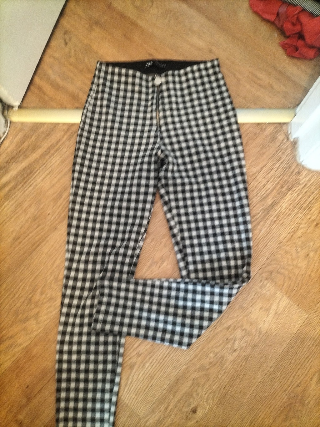 Zara Medium Check Front Zip Pull Up Trousers
