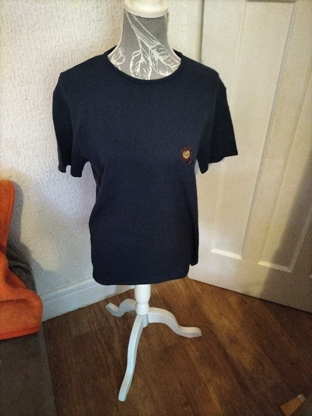 Ladies Large Navy Short Sleeve Blouse