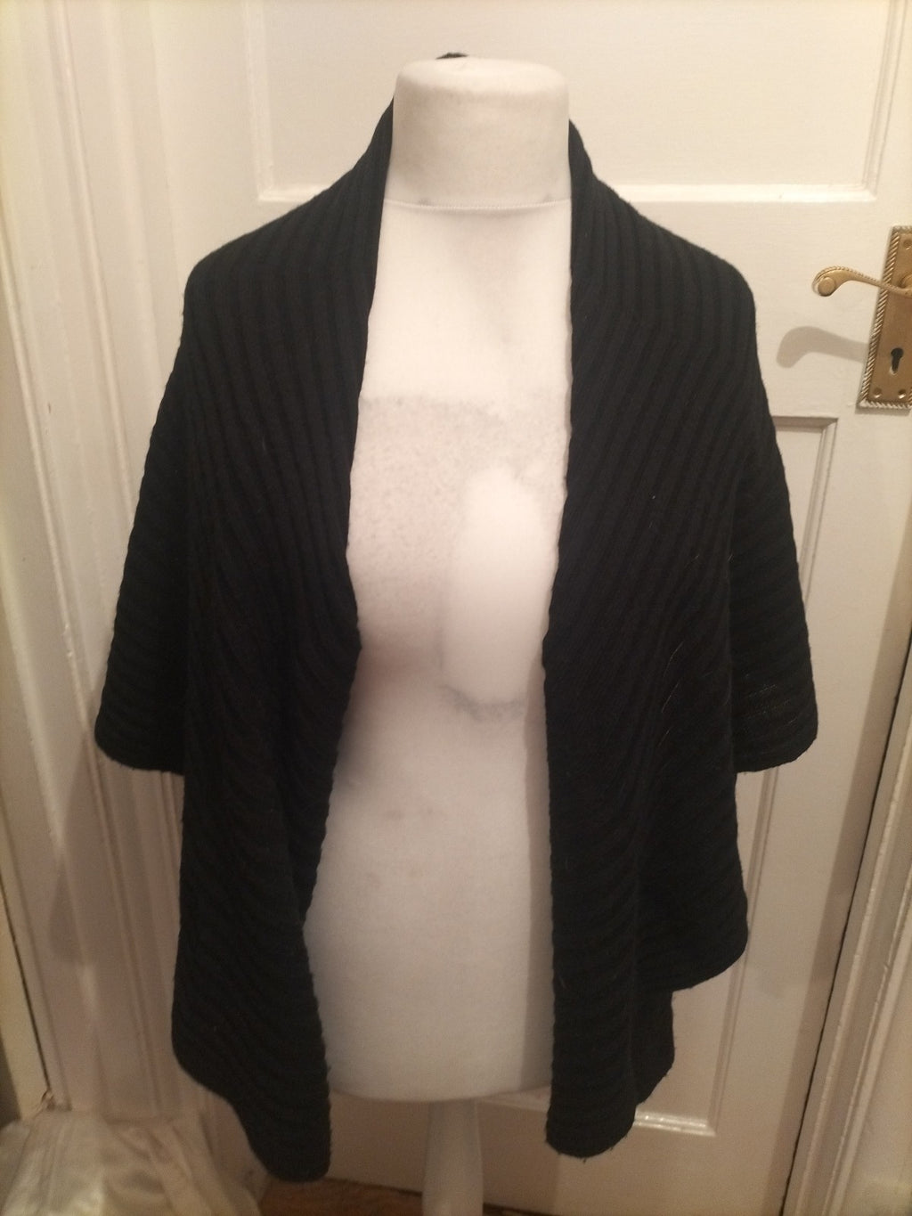 Ladies Nina Leonard Size Small Black Ribbed Collared Cardigan
