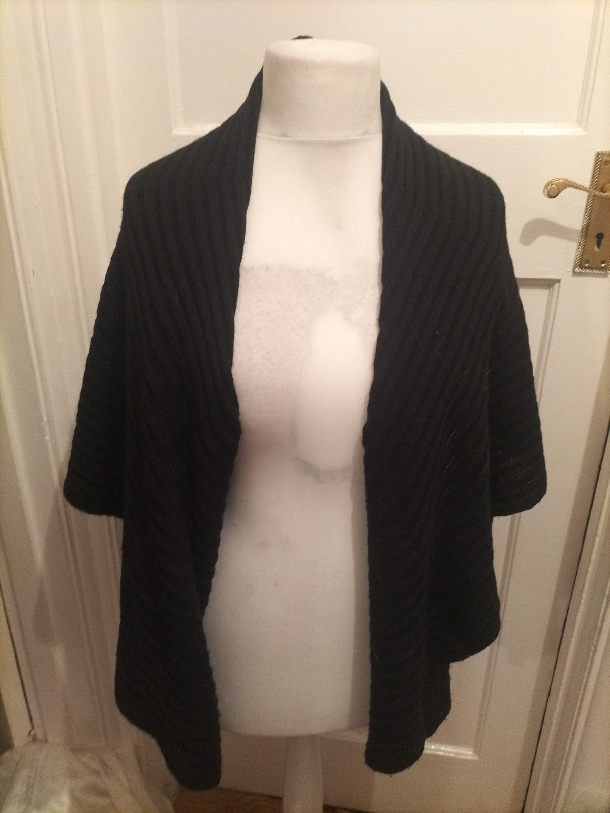 Ladies Nina Leonard Size Small Black Ribbed Collared Cardigan