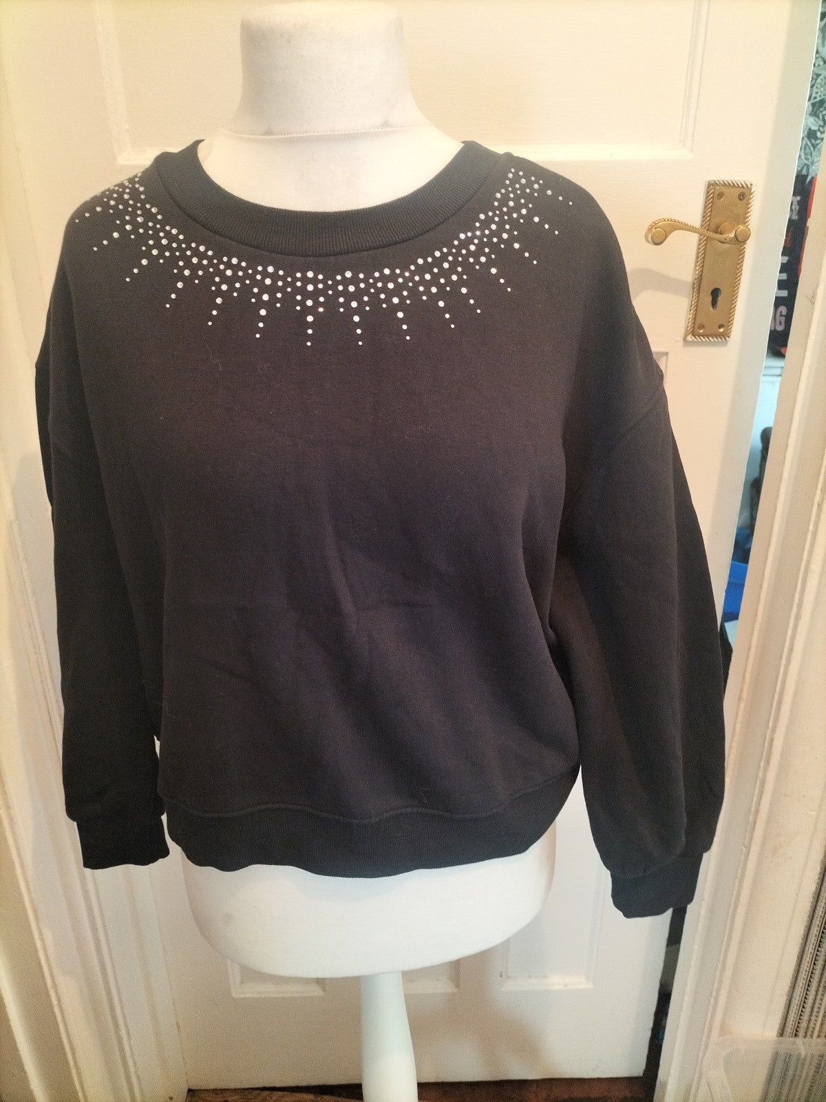 Ladies Tu Size Small Black With Diamante On Front Pullover Jumper
