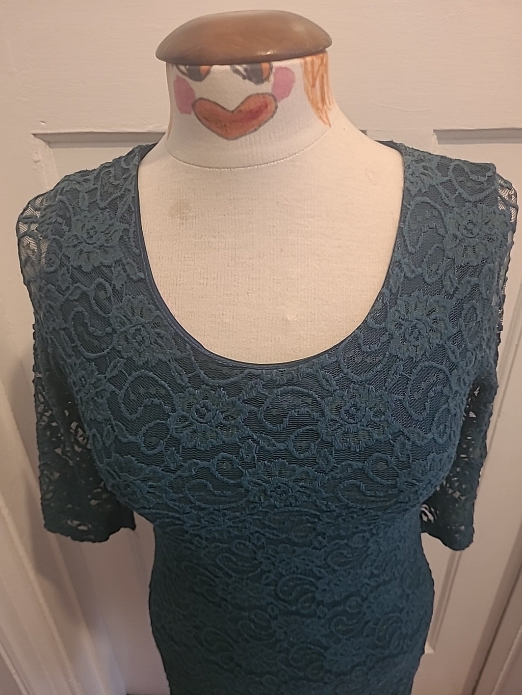 Ladies Alice&You Size 10 Teal Lace Lined Mid Sleeved Dress