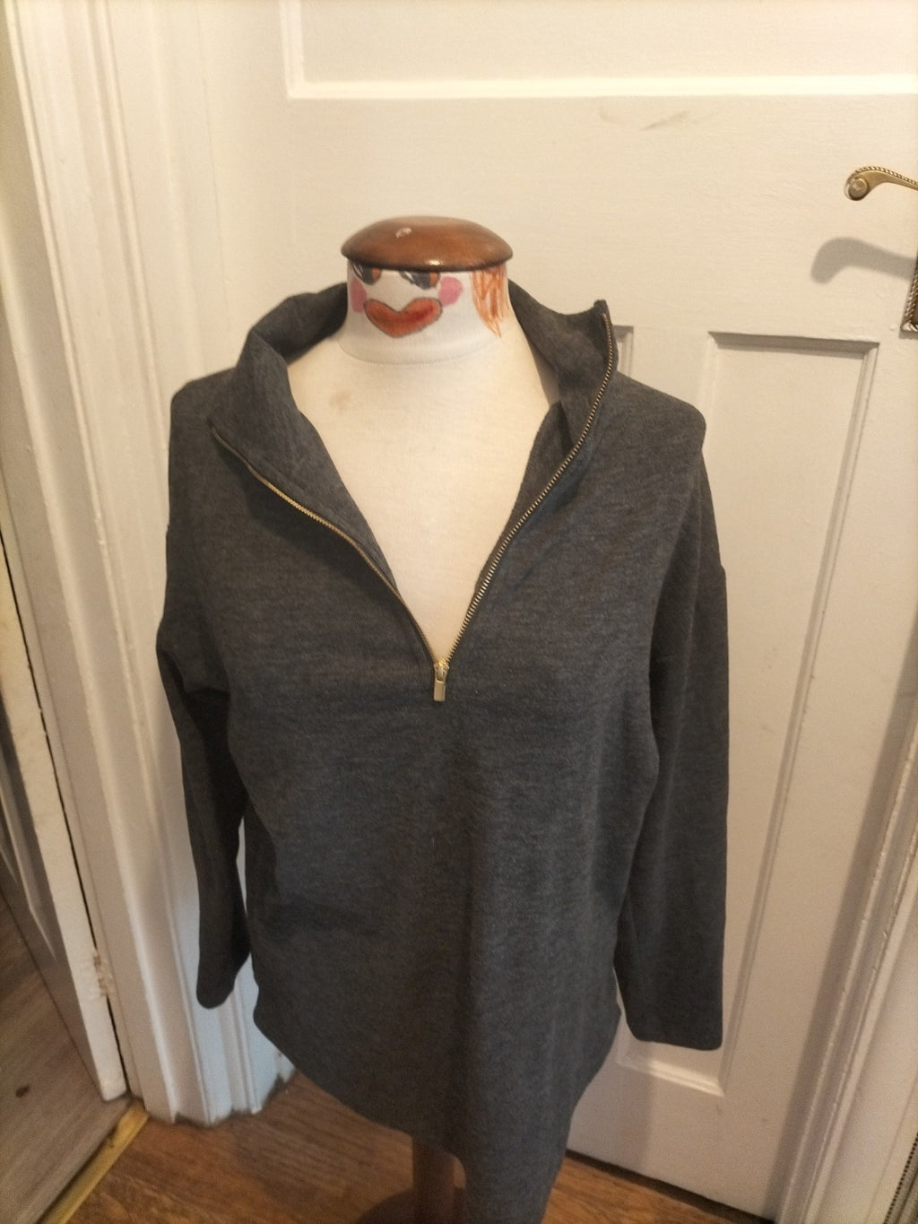 Ladies Tu Size 10 Grey Semi Zip Pullover Jumper