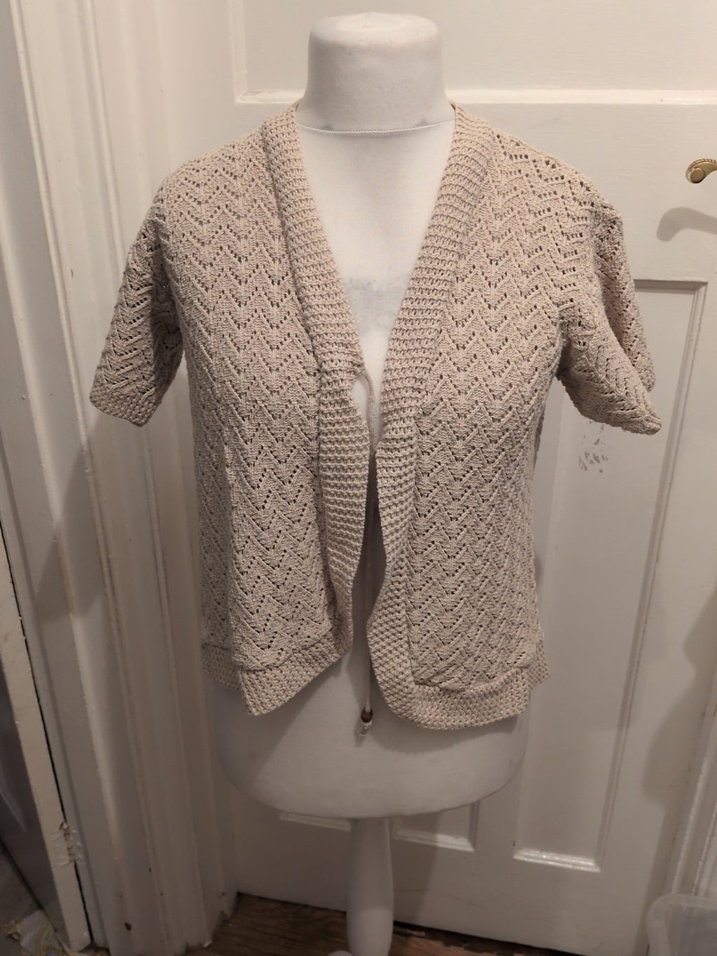 Medium Beige Knit Cardigan With Tie