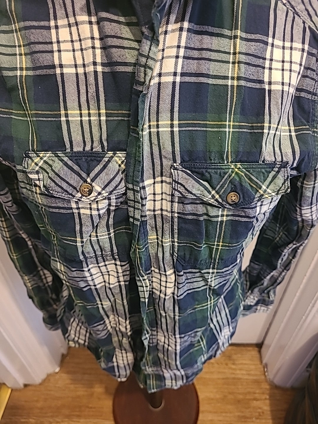 Mens Tu Size Medium Green/White/Yellow Check Long Sleeved Shirt