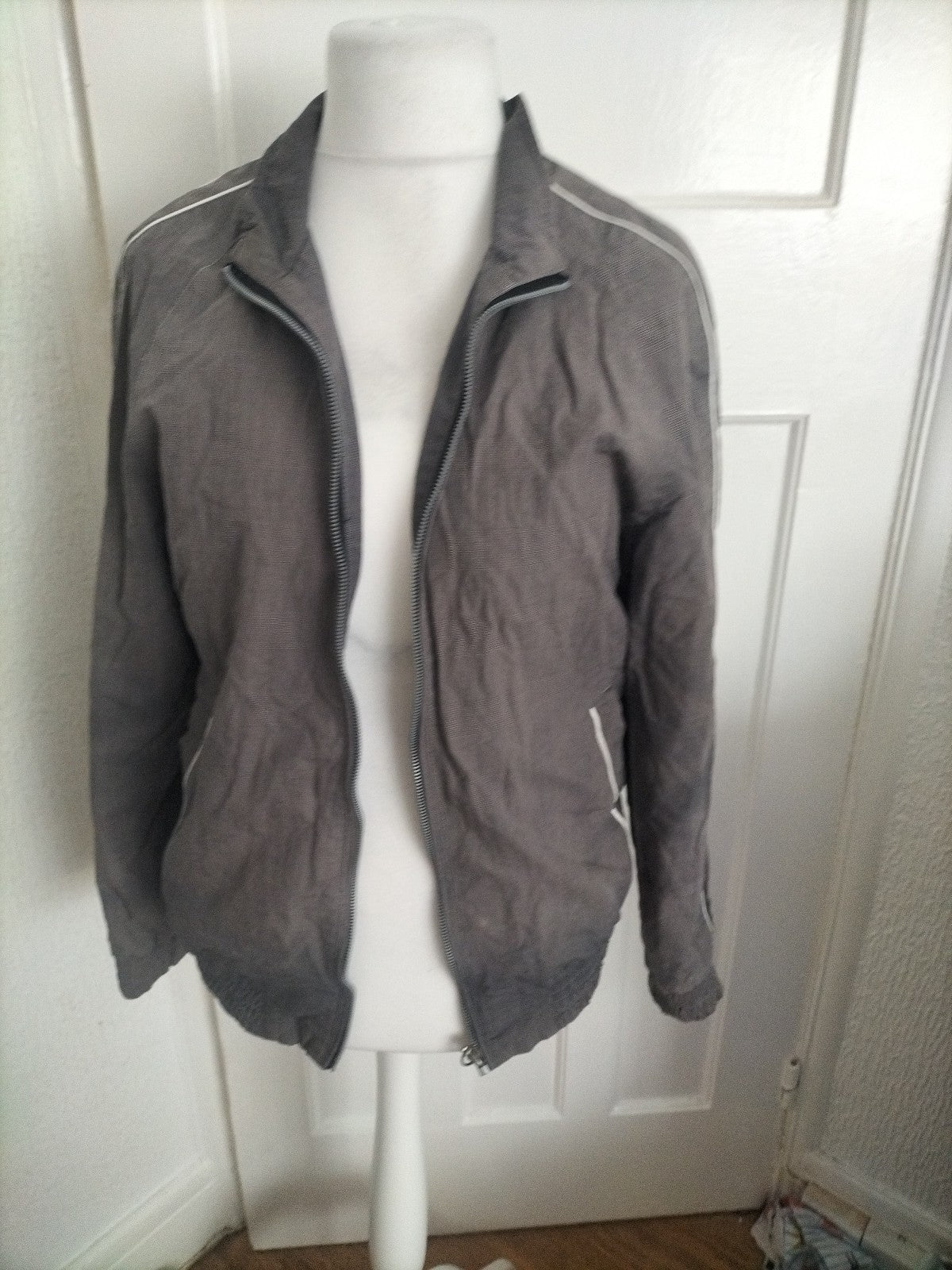 Mens Red Herring Size M Grey Check Zipped Mesh Lined Jacket