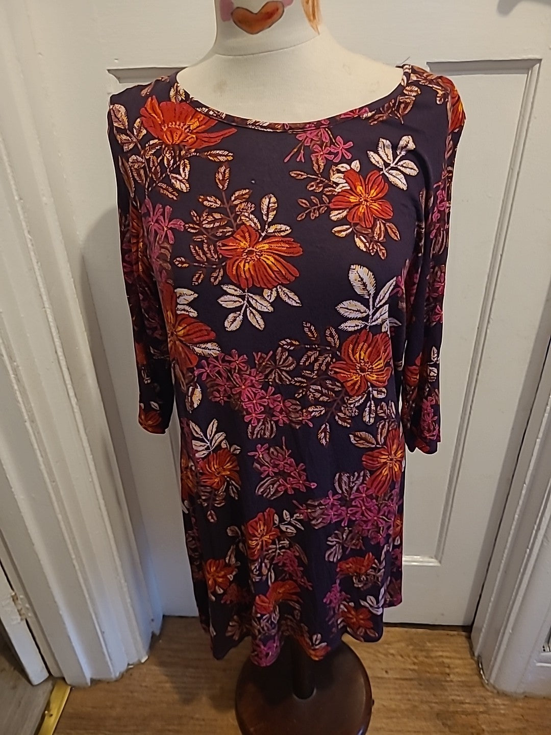 Ladies George Size 16 Purple/Red/Pink Floral Short Sleeved Dress