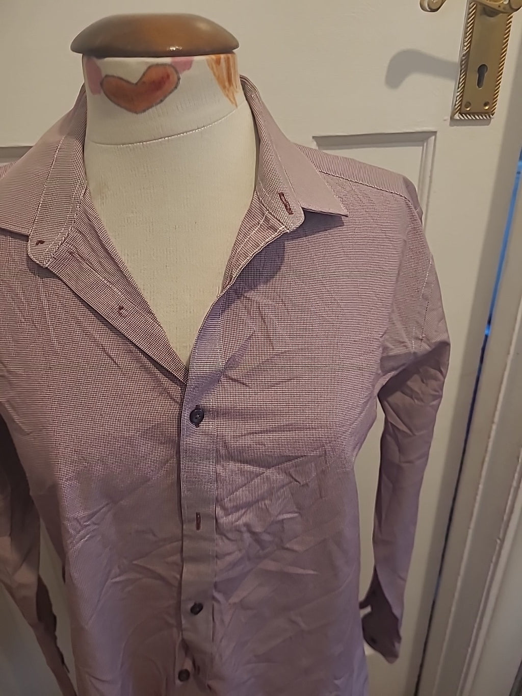 Mens Next Size 15.5" Purple White Tiny Check Tailored Formal Shirt