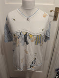 Ladies Size 10-12 Blue And White Short Sleeve Patterned Pyjama Top