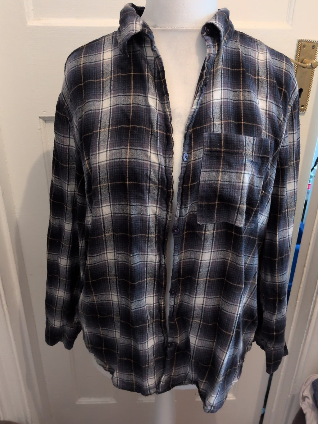 Primark 12-14 Navy Check Long Sleeve Over Shirt