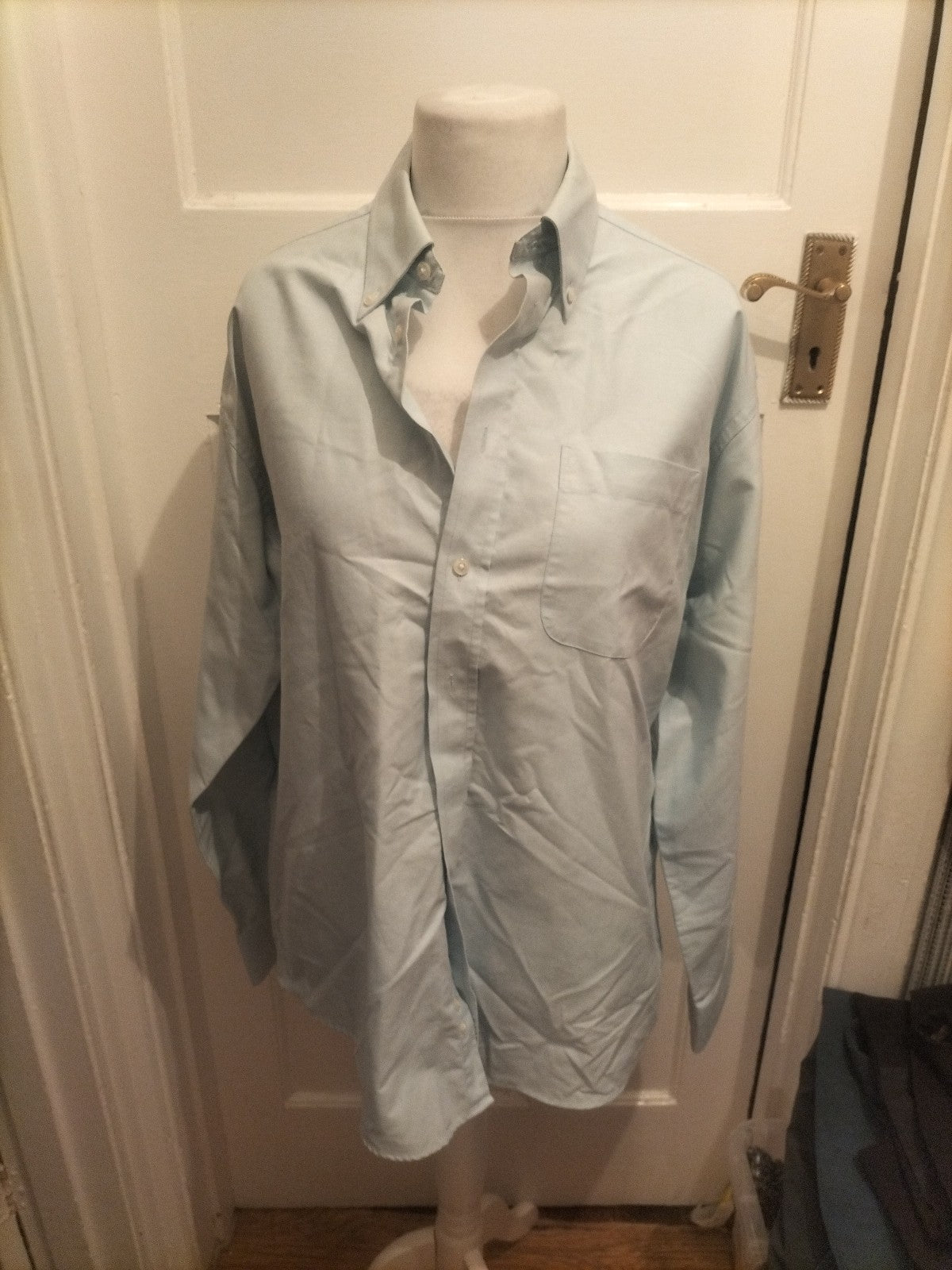 Mens Marks And Spencer Size 16.5 Light Aqua Smart Shirt Long Sleeved