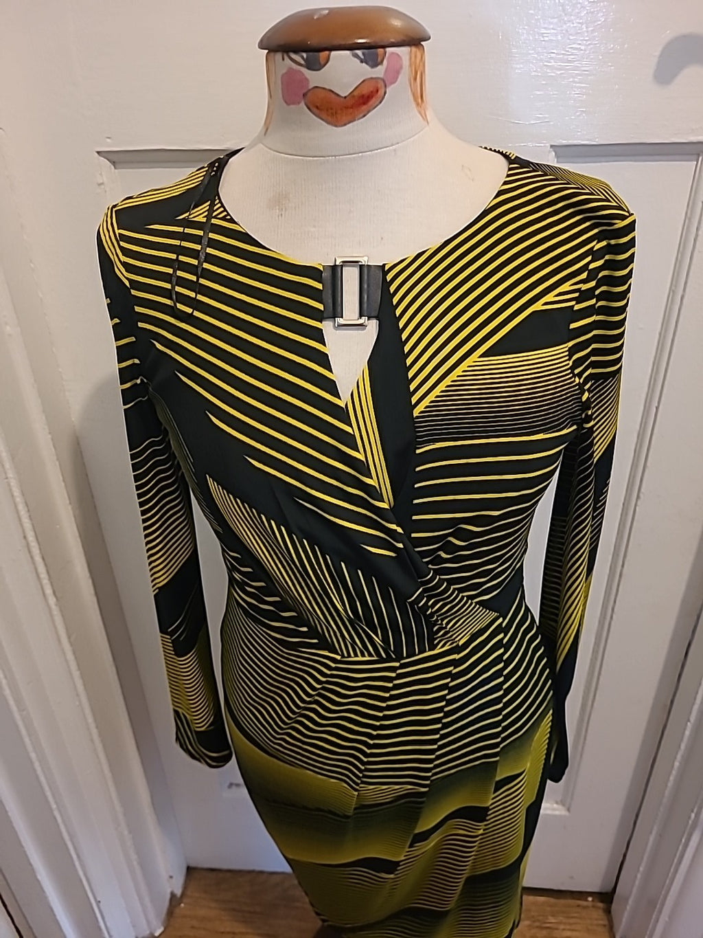 Ladies Star By Julien Mcdonald Size 10 Yellow Black Long Sleeved Dress
