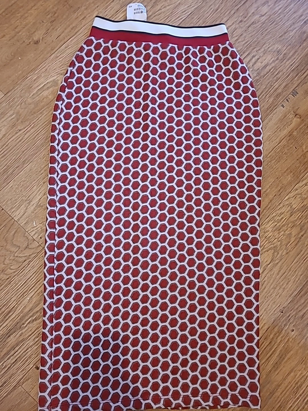 Brand New Ladies H&M Size XS  Red White Elasticated Long Pencil Skirt