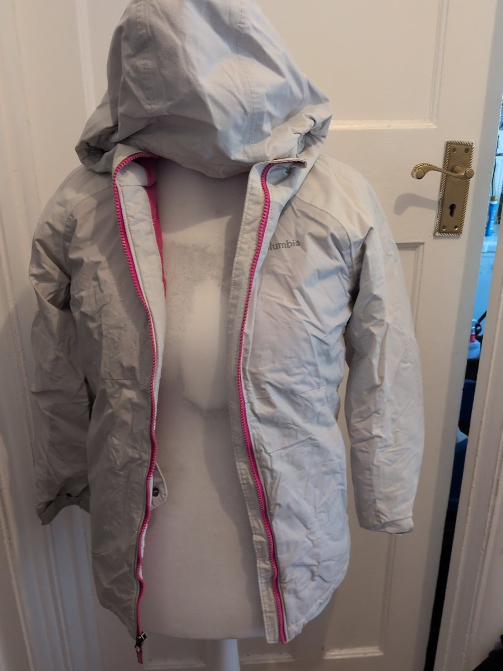 Columbia 14-16 Off White And Pink Full Zip Jacket Coat