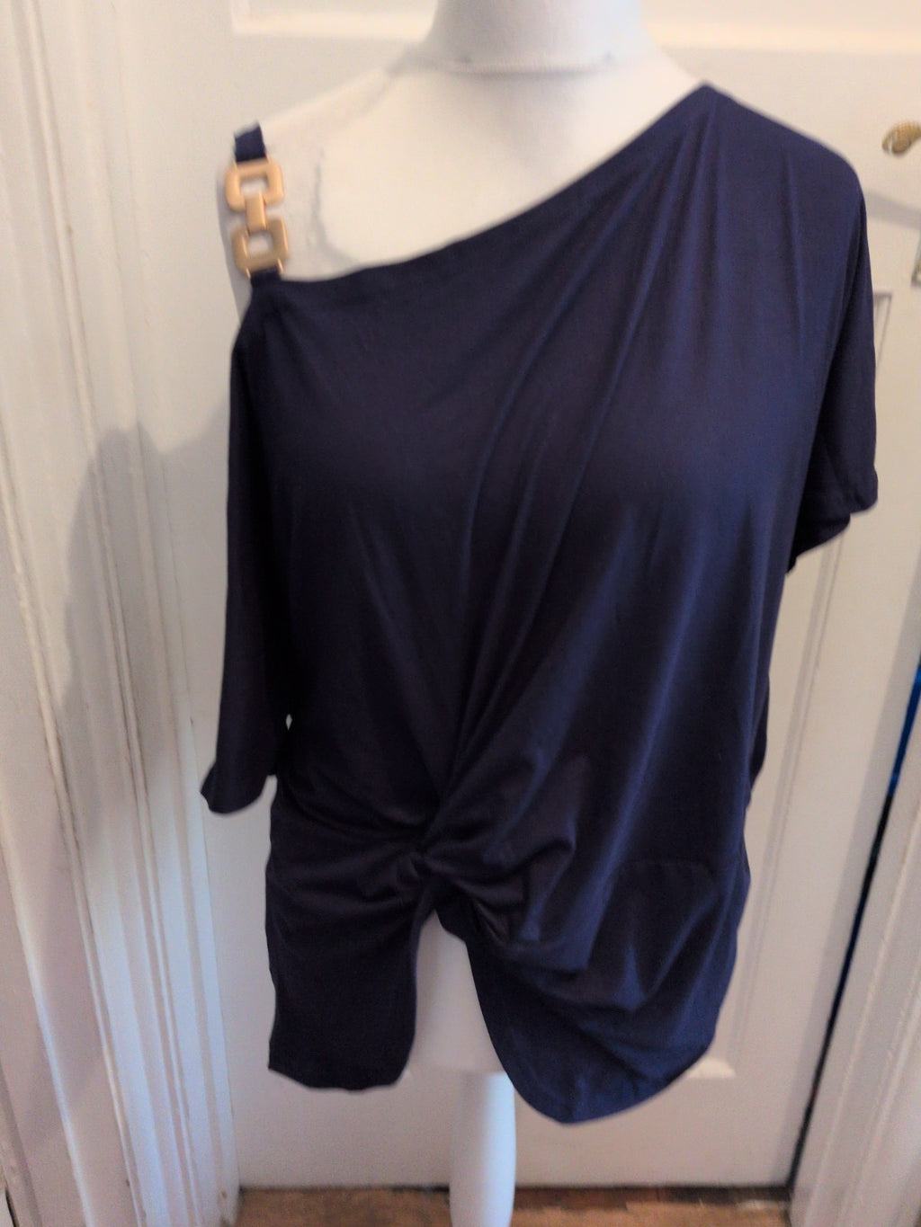 XL Off The Shoulder Ruched Blouse Navy
