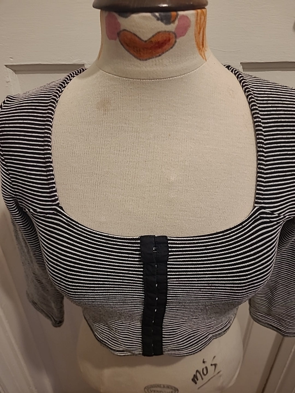 Ladies Cooperative Size Small Black White Striped Crop Top