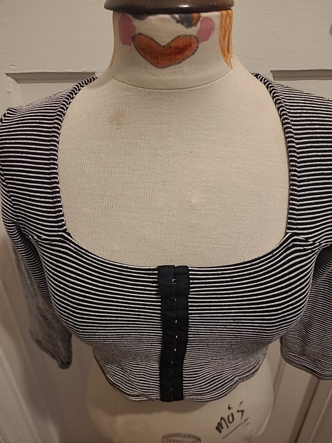 Ladies Cooperative Size Small Black White Striped Crop Top