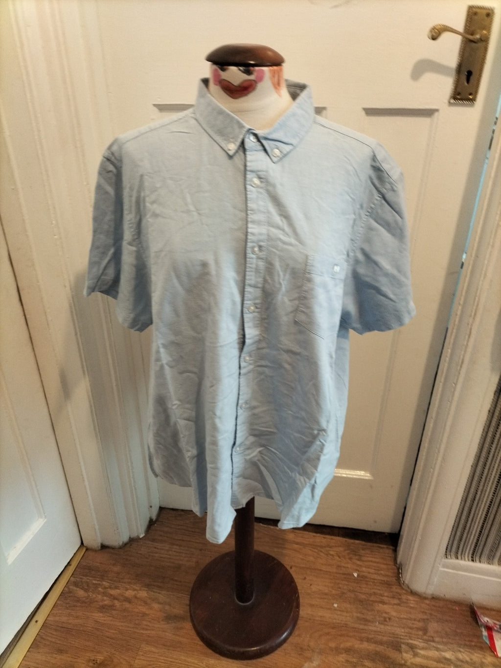 Mens Primark Size 2XL Pale Blue Short Sleeved Shirt