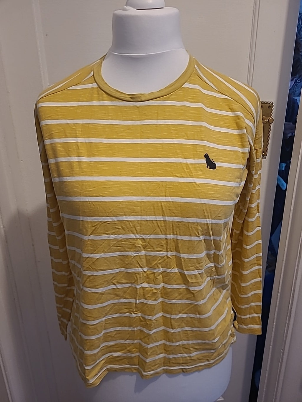 Ladies Next Size 12P Petite Yellow And White Striped Tshirt