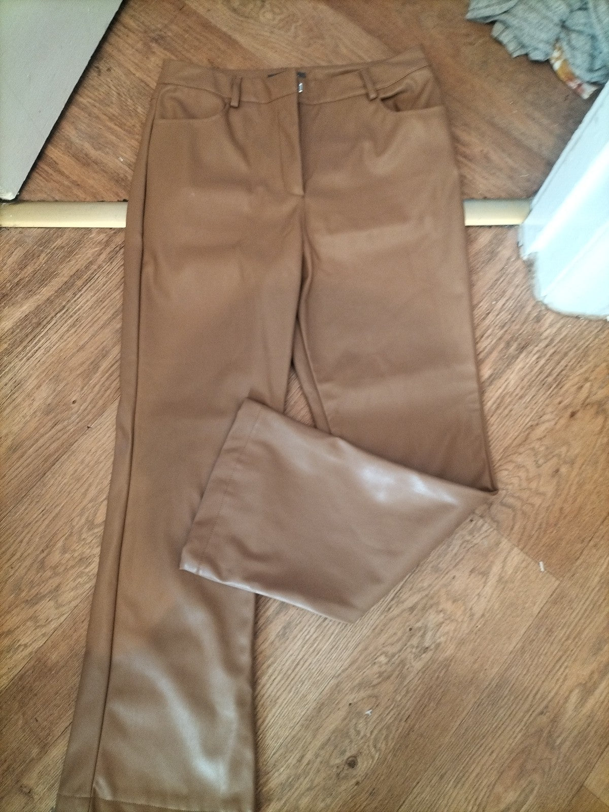 Ladies Primark Size 12 Brown Pleather Trousers
