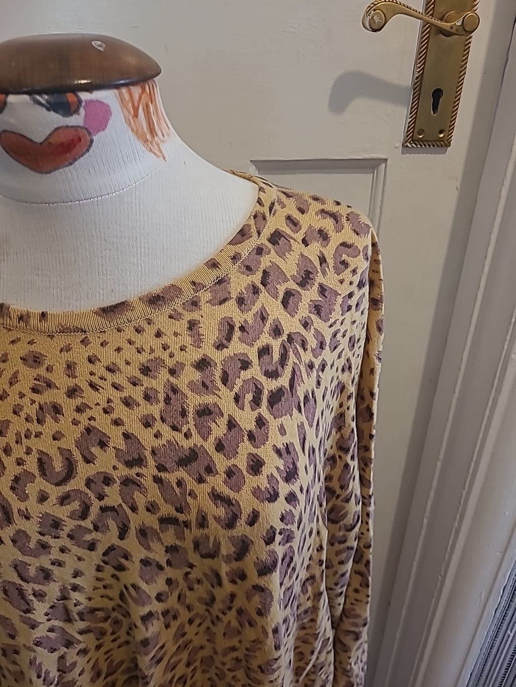Ladies Destella Size For All Beige Leopard Print Long Sleeve Blouse