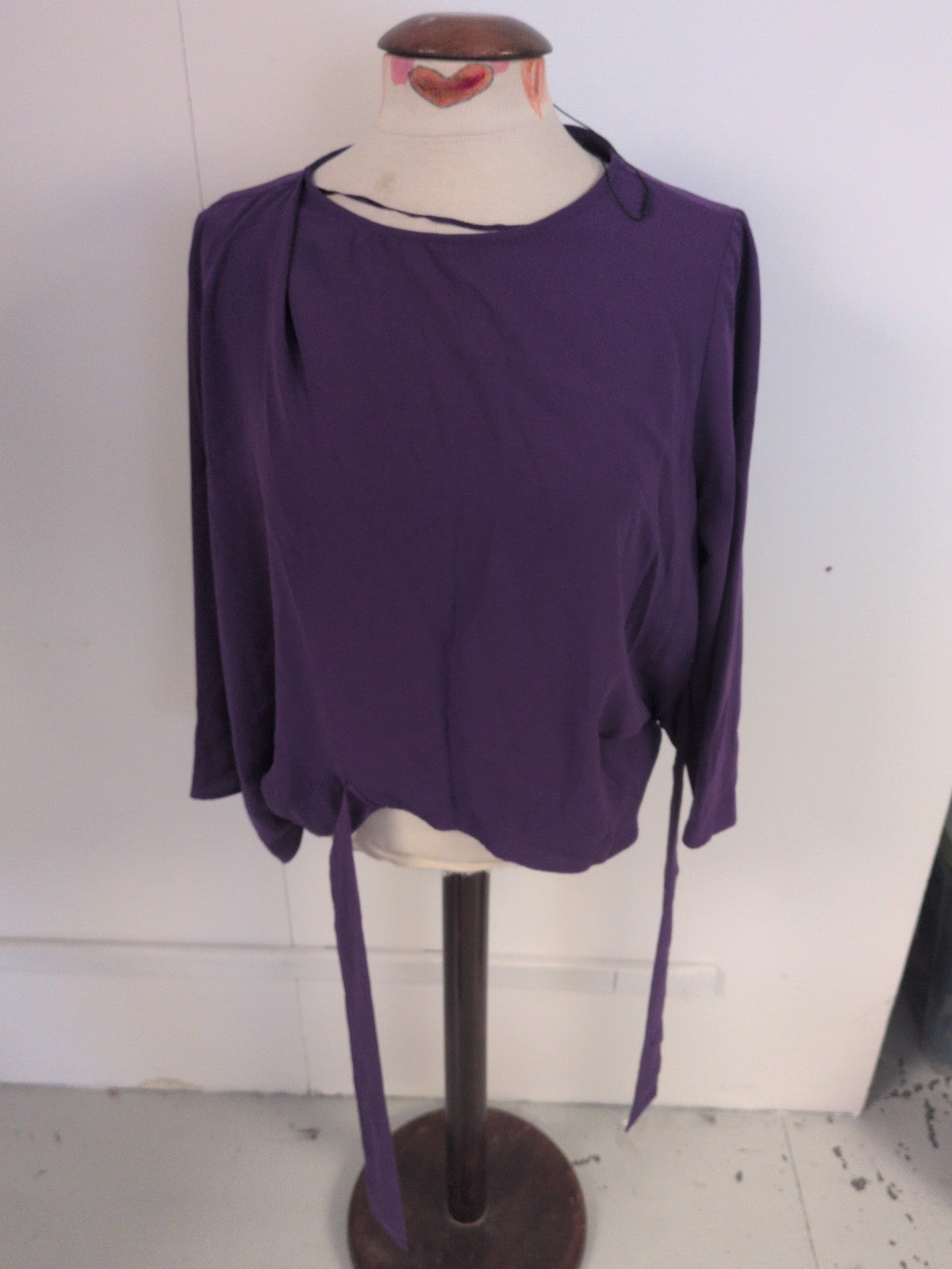 Primark 14 Purple Long Sleeve Front Tie Blouse